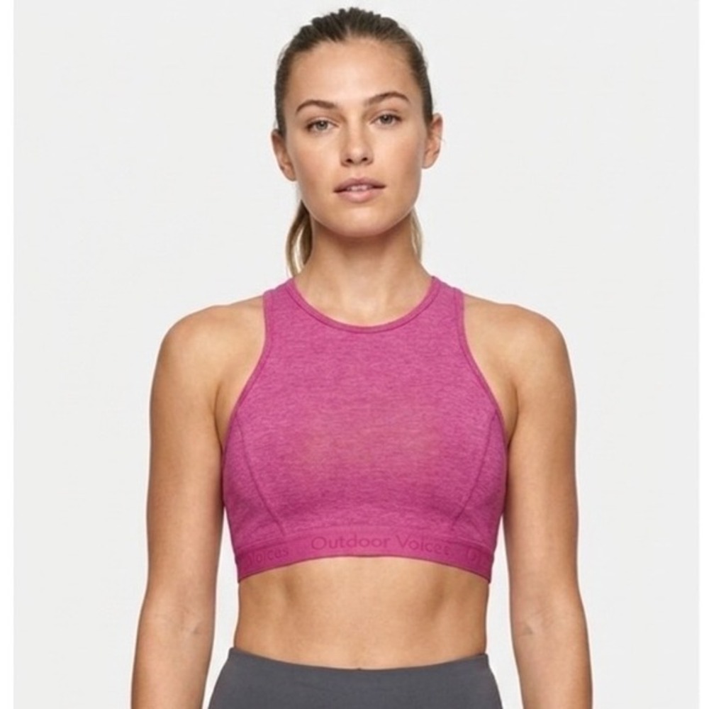 Outdoor Voices‎ Sports Bra Womens Small Pink Heathered High Neck Athena Bra